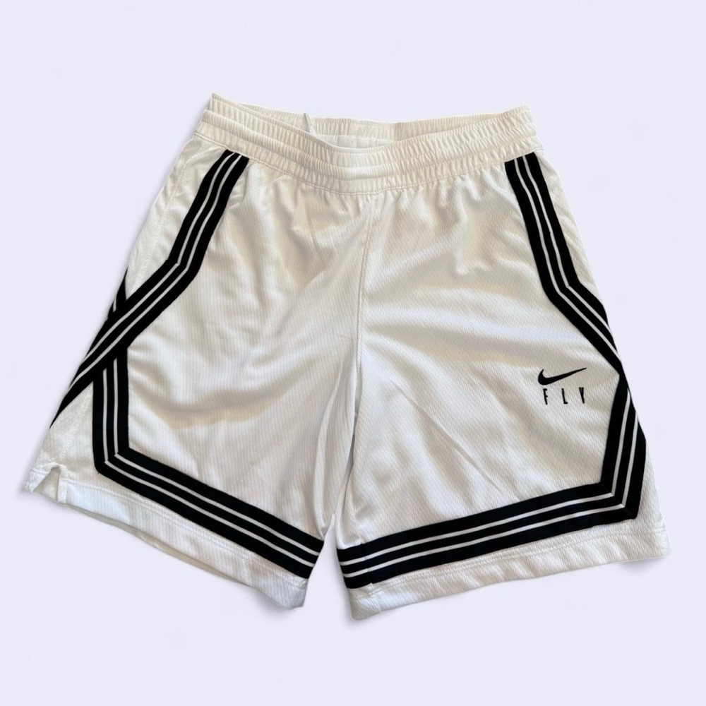 Nike Fly White and Black Athletic Shorts with Retro Striped Trim
